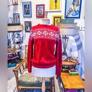 Vintage 1940s Style Sweater | Heart Snowflake | Red | M L | 40s | Fair Isle